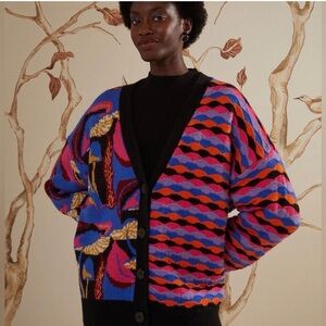 Farm Rio Mixed Mushrooms knit cardigan